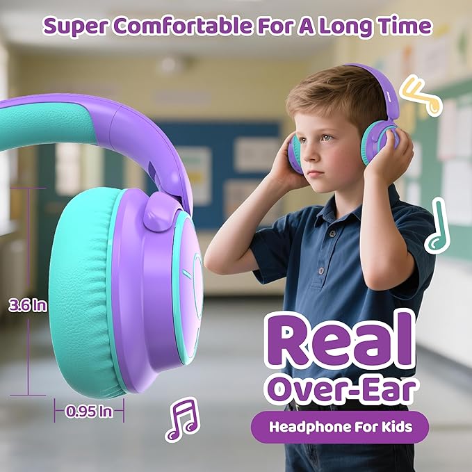 MIDOLA Kids Headphones Bluetooth 5.4 Wireless Volume Limited 85/94dB Hearing Protection Over Ear,68 Hours Playtime Foldable with Cable Aux Wired Built-in Mic for Toddler Child Travel School Purple