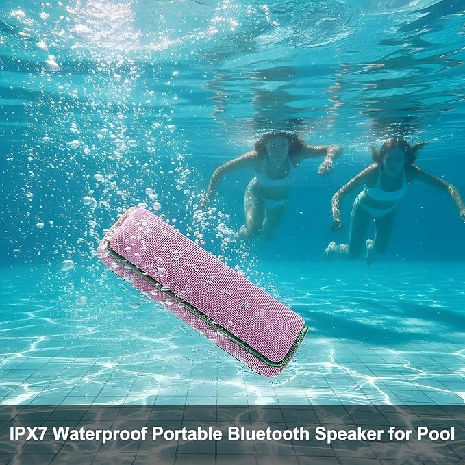 Pink Portable Speaker, 40W IPX7 Waterproof Wireless Outdoor, Bluetooth 5.3, 25H Playtime, Bass Boosted, LED Lights, TWS Pairing for Beach Parties, Pool, Shower, Valentine's Day Gifts