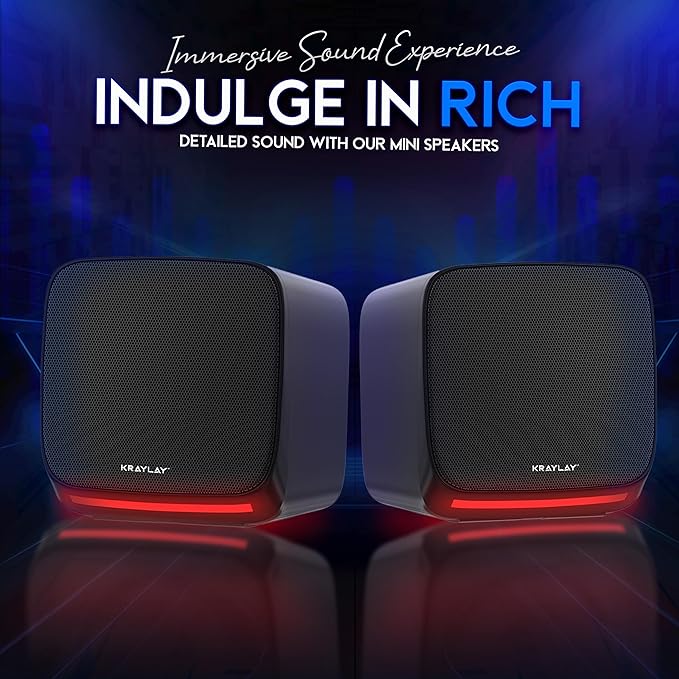 Computer Speakers - TV Speakers with 2.0 USB Aux Powered - Monitor Speakers with RGB LED Light - Mini Multimedia Stereo Speaker for Laptop, Tablet and Cellphone
