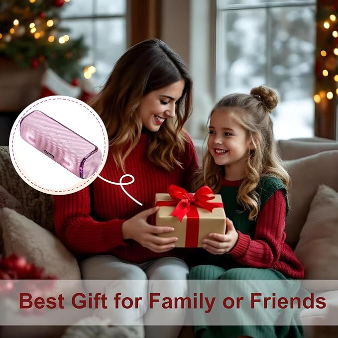 Pink Portable Speaker, 40W IPX7 Waterproof Wireless Outdoor, Bluetooth 5.3, 25H Playtime, Bass Boosted, LED Lights, TWS Pairing for Beach Parties, Pool, Shower, Valentine's Day Gifts