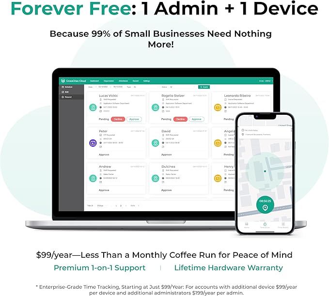 ANVIZ Time Clocks for Employees Small Business - Forever Free Cloud Software - W1 Pro Fingerprint Biometric Clock in and Out Attendance Machine, Black