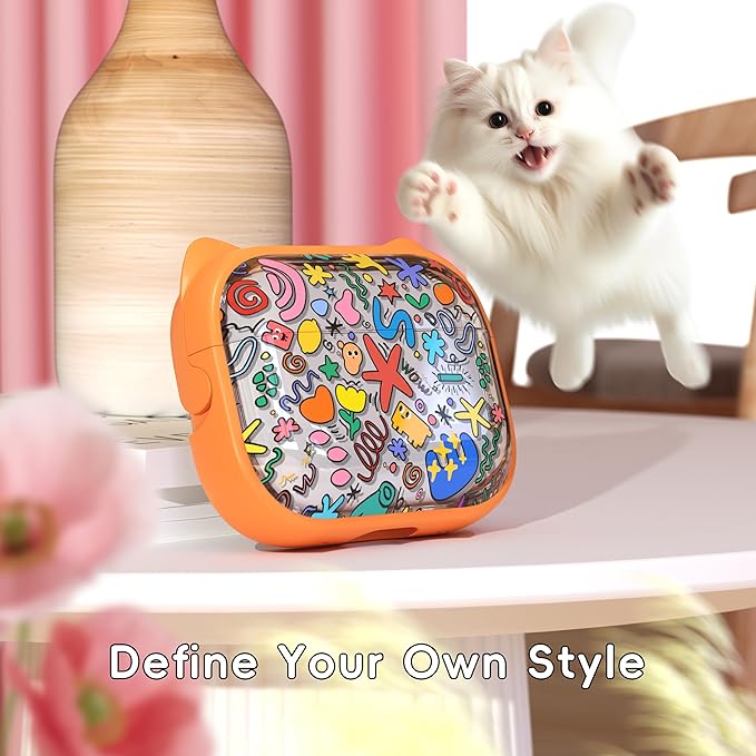 for AirPods Pro 2 Case with Cleaning Kit, Cute Cat Ear Print Design & Cute Buckle for Girls, Phone Holder & Top Safe Lock Buckle Design for AirPods Pro 2nd/1st Gen case, Orange Seaworld