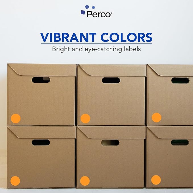 Perco Fluorescent Orange 2-Inch Round Circle Dot Sticker Labels - Multi-Roll Pack (3 Rolls, 500 Labels Each) - Permanent Adhesive, Vibrant Colors, Strong Hold - Perforated for Easy Use - Made in USA