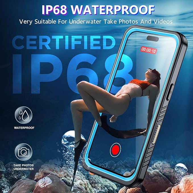 2025 New Designed for iPhone 16 Pro Case Waterproof, [Built-in Screen Protector & Glass Camera Protector][Full Body Shockproof][IP68 Underwater][Dustproof][Dropproof] Phone Case for iPhone 16 Pro 6.3"