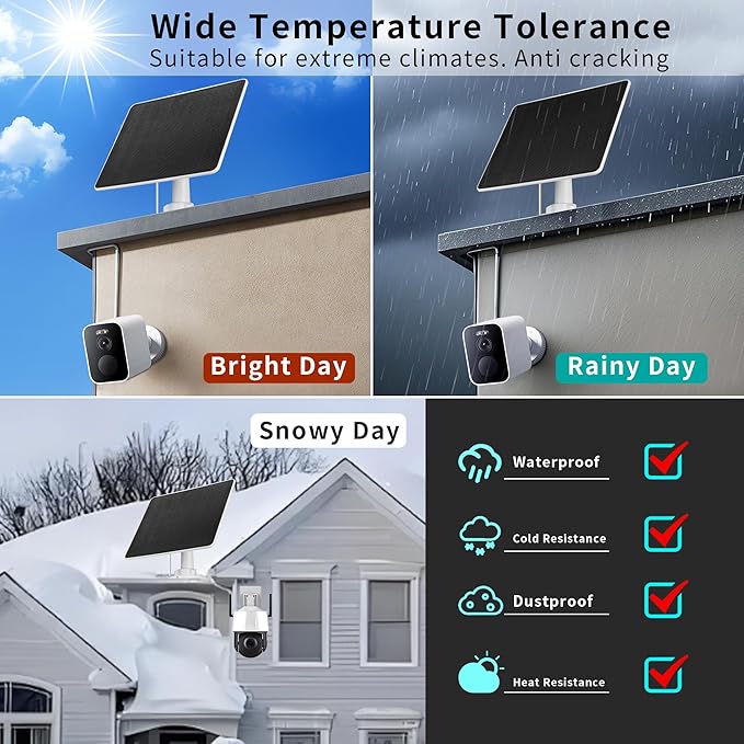 LIYVZ 6W Solar Panel for Security Camera Outdoor USB-C & Micro-USB 3 Pack, IP66 Waterproof, 360° Adjustable Bracket, 10ft Cable, Continuous Solar Power for Rechargeable Battery Cameras