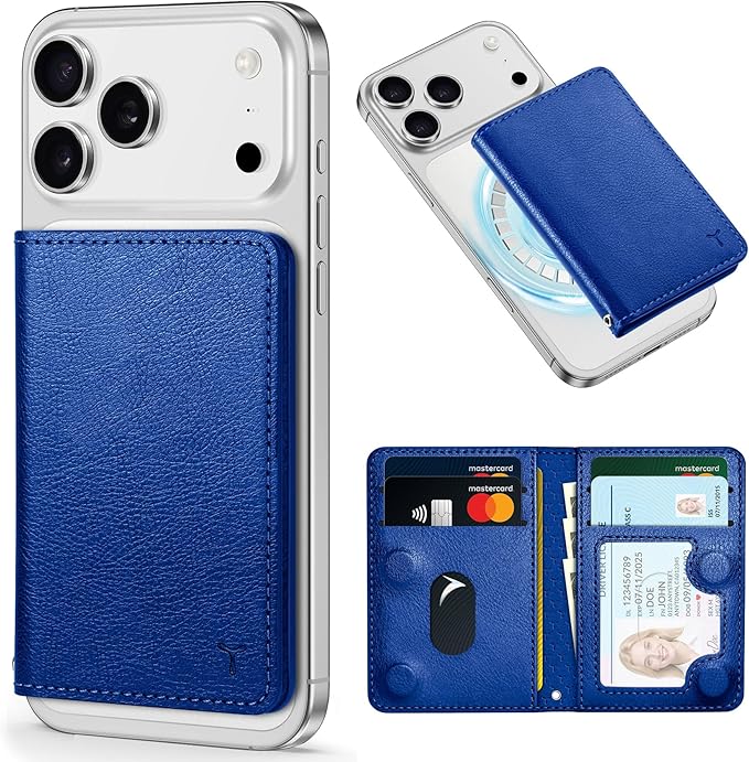 TUCCH for Magsafe Phone Wallet, RFID Blocking [6 Card Slots] [Clear ID Window] PU Leather Folio Women Men Magnetic Card Wallet for iPhone 17 16 15 14 13 12/Pro/Pro Max/Plus/Air, Klein Blue