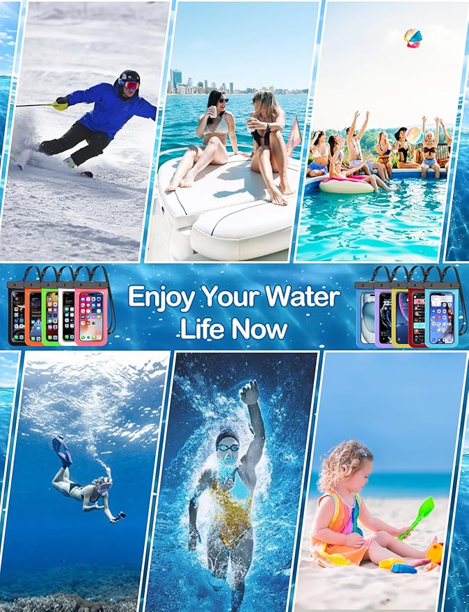 Famoby Up to 8.3" 3 Pack Multicolor Universal Waterproof Phone Pouch, Large Phone Waterproof Case Dry Bag,Protection Level: IP68,Outdoor Sports for Apple iPhone,Samsung,and More,Black,Blue,Pink