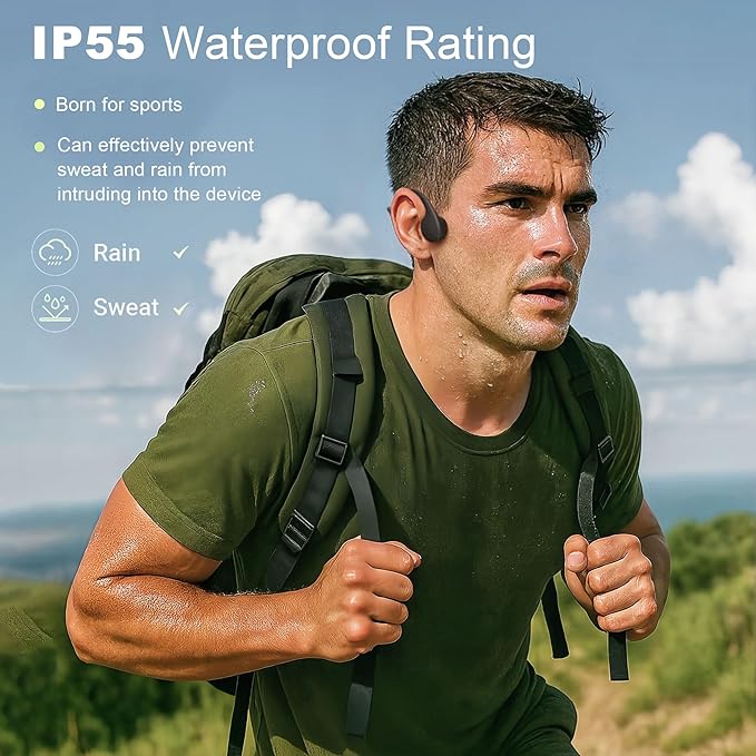 Bone Conduction Headphones, Open Ear Bluetooth Sport Headphones with Mic, 12H Playtime, Lightweight IPX5 Sweat Resistant Wireless Headphones for Running, Cycling, Gym (Eclipse Black)