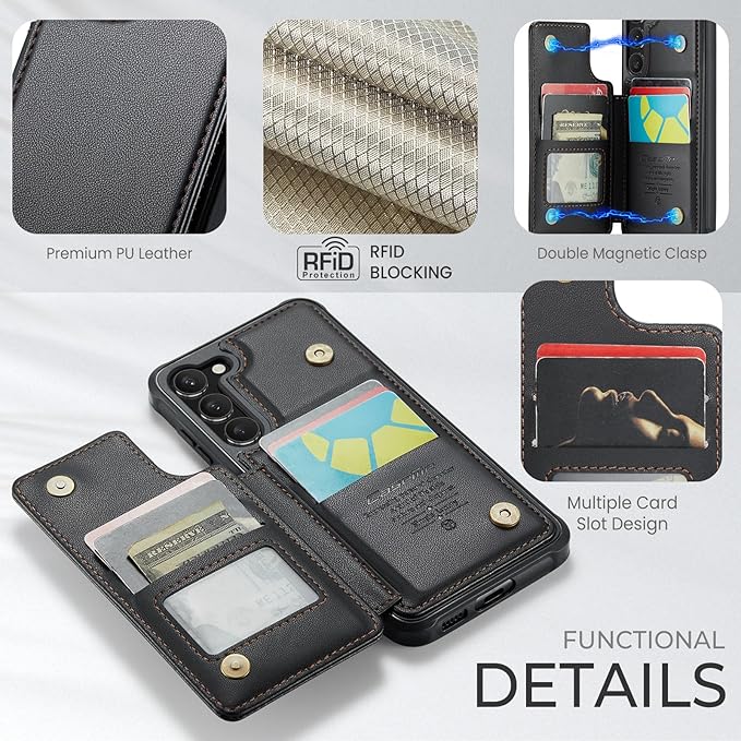 Bemal for Samsung Galaxy S23 Plus Wallet Case with Card Holder, RFID Blocking, Shockproof Leather Kickstand for Men and Women, Durable Protective Phone Cover for 6.6", Black