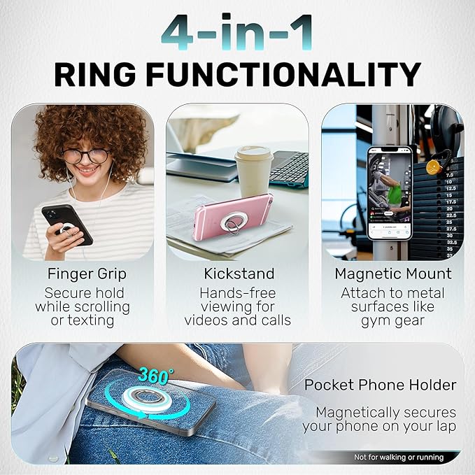 Ultra-Strong Magnetic Phone Ring Holder for MagSafe ??360° Rotation, Dual-Sided Finger Ring Grip & Kickstand ??Compatible with iPhone 16 Pro Max 15 14 13 12 Mag Safe Accessories (White)