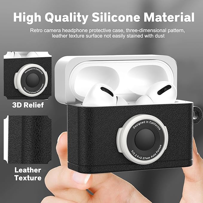Valkit Compatible with Airpods Pro 3 Case Cute with Cleaner Kit,Camera Design for Air pod Pro 3 Cover with Keychain Shockproof Protective Soft Silicone Case for Airpods Pro 3 Gen for Men Women(Black)