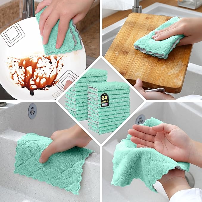 24 Pack Kitchen Cloth Dish Towels, No Shedding Soft Premium Dishcloths, Absorbent Microfiber Cleaning Cloth for Cleaning Dishes, Kitchen, Bathroom, Car