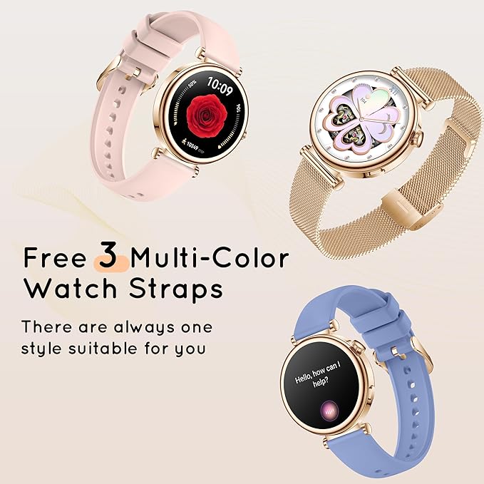 Smart Watch for Women (Answer/Make Call) 1.27" HD 3 Bands Smartwatch Compatible Android iPhone Phone with Fitness Tracker/Heart Rate/Sleep Monitor, 220+ DIY Dial & IP68 Waterproof, Rose Gold
