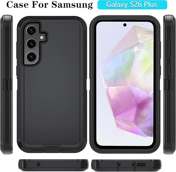 ONOLA Compatible with Samsung Galaxy S26+ / S26 Plus Case with HD Screen Protector [Not fit S26 / S26 Ultra], 3 in 1 Heavy Duty Phone Case for Galaxy S26 Plus 6.7",Black