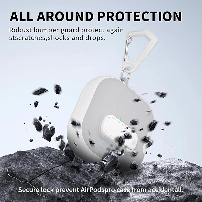 for AirPods 4 Case with Lock,TPU Leather Texture Protective Durability Anti-Lost & Shockproof Protective Cover Accessories with Cleaning Kit in Keychain for Apple AirPods 4 Generation (White/Grey)
