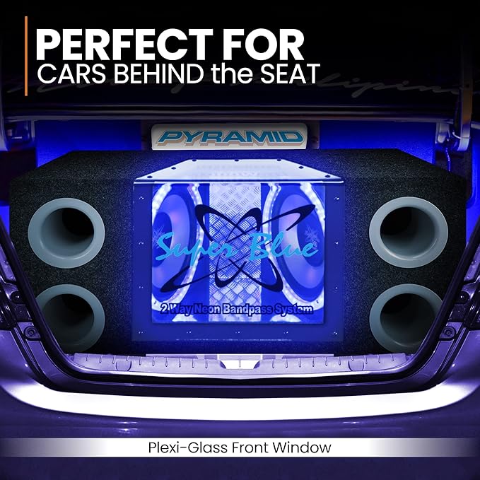 Pyramid 1000W Dual Bandpass Speaker System - Car Audio Subwoofer w/ Neon Accent Lighting, Plexi-Glass Front Window, 4 Tuned Ports, Silver Polypropylene Cone & Rubber Edge Suspension - Pyramid BNPS102