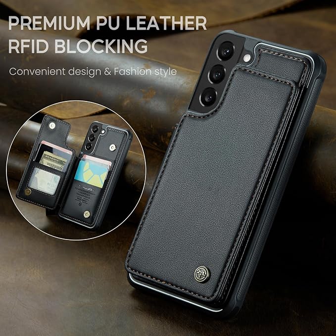 Bemal for Samsung Galaxy S22 Plus Wallet Case with Card Holder, RFID Blocking, Shockproof Leather Kickstand for Men and Women, Durable Protective Phone Cover for 6.6", Black