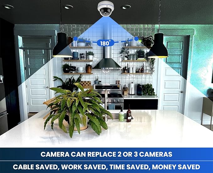 HD 1080P 2MP 180 Degree Surveillance Security Camera Wired Coax Fisheye 1.7mm Lens Super Wide Angle Dome Camera Outdoor 4 in 1 (TVI/AHD/CVI/BNC Real Hybrid Analog CCTV Cameras) IR Night Vision