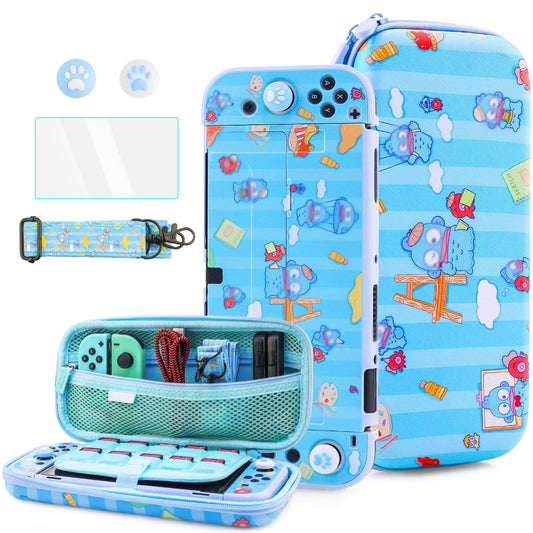 HYPERCASE Pink Cute Little Elf Switch OLED Accessories Bundle, with Portable Switch OLED Carrying Travel Case Pouch, Hardshell Cover Skin, Screen Protector, Shoulder Strap & 2 Thumb Caps