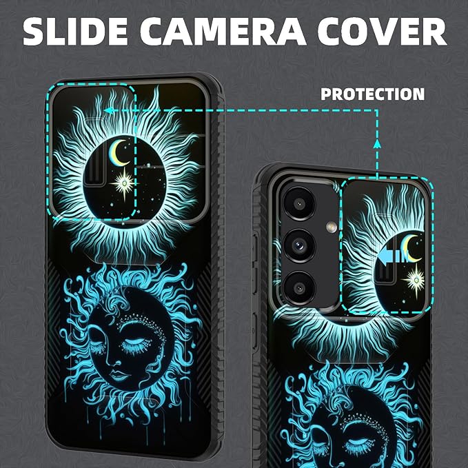 for Galaxy S25 FE Case Built in Slide Camera Lens Cover,Heavy Duty Shockproof Protection Dual Layer Case for Samsung Galaxy S25 FE 6.7" 2025,Sun Moon