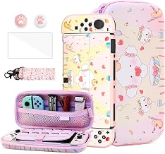 HYPERCASE Pink Cute Little Elf Switch OLED Accessories Bundle, with Portable Switch OLED Carrying Travel Case Pouch, Hardshell Cover Skin, Screen Protector, Shoulder Strap & 2 Thumb Caps - Image 1