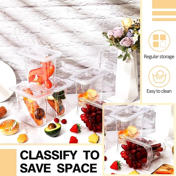 Geetery 12 Pack 1/9 Size 6'' Deep Polycarbonate Food Storage Containers with Lid Clear Stackable Plastic Food Pan Restaurant Commercial Storage Containers with Hinged Lids for Hotel Supplies