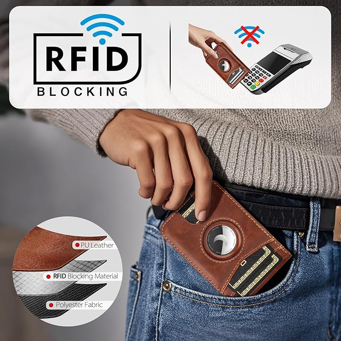Compatible with Magsafe Case with RFID Blocking Card Holder AirTag pocket for iPhone 17/16/15/14/13/12 Pro/Pro Max/PlusSeries,Not Fit iPhone Mini,Brown