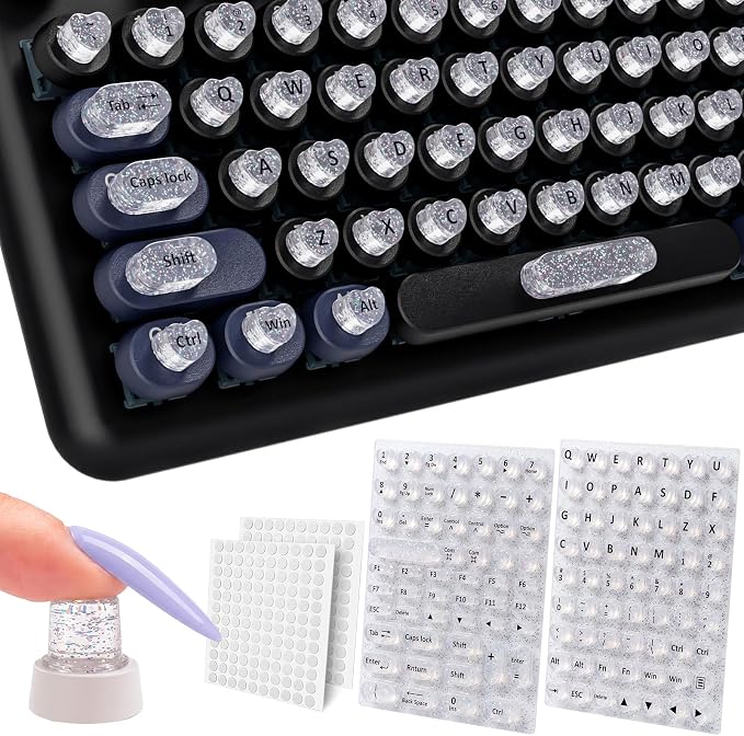 Raised Keyboard Stickers for Long Nails, Universal Glitter Silicone Keycaps