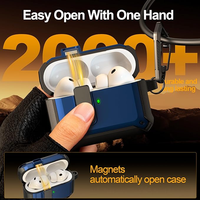 RFUNGUANGO AirPods Pro 3 Case (2025) with Safety Lock and Automatic Pop-up, Compatible with Airpods Pro 3rd Generation Case, Magnetic Lid, Compatible MagSafe, Hard Shockproof Protective Case,Blue