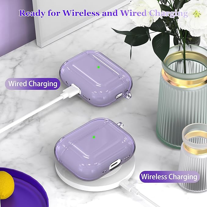 for AirPods Pro 3 Clear Case 2025, Military-Grade Shockproof, Soft TPU Highly Transparent Anti-Yellowing for AirPods Pro 3 Case with Cleaning Kit & Cute Round Buckle, Clear Purple