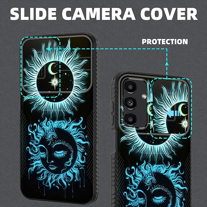 for Galaxy A15 5G Case Built in Slide Camera Lens Cover,Heavy Duty Shockproof Protection Dual Layer Case for Samsung Galaxy A15 5G 6.5 inch 2024,Sun Moon