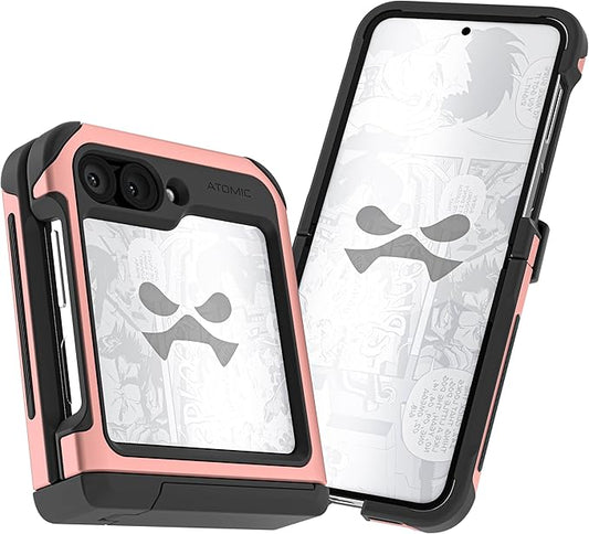 Ghostek Atomic Slim Galaxy Z Flip 6 case with Built-in Kickstand - Clear Back with Aluminum Metal Bumper, Protective Phone Case, Limited Edition Color for 2024 Samsung Z Flip 6 Case (6.7") (Pink)