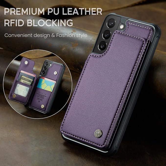 Bemal for Samsung Galaxy S22 Wallet Case with Card Holder, RFID Blocking, Shockproof Leather Kickstand for Men and Women, Durable Protective Phone Cover for 6.1", Purple