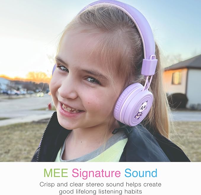 MEE audio KidJamz KJ55 Wired Children’s Headphones with 3.5mm Plug, Colorful Graphics, Volume Limiter & Microphone, Adjustable On-Ear Kids Headset for Online Learning/School/Travel/Tablet (Lavender)