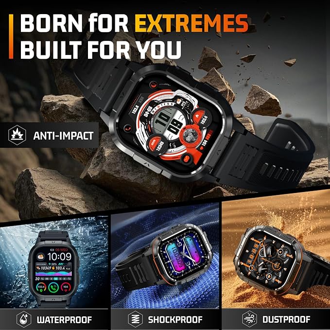 Smart Watches for Men-2.06”AMOLED(Answer/Make Calls), IP68 Fitness Activity Step Tracker with Sleep Monitor/110+ Sports Modes, Tactical SmartWatch for Android iOS Samsung Compatible,Orange
