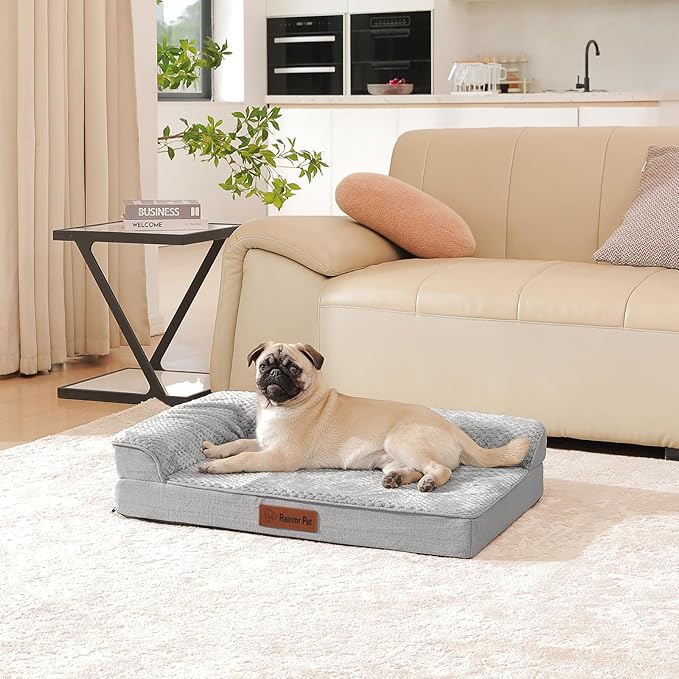 Orthopedic Dog Bed Medium Size Dog, 35x23x6 Inches Memory Foam Pet Bed for Medium Dogs, Washable Removable Cover, Nonskid Bottom, Waterproof, Light Grey