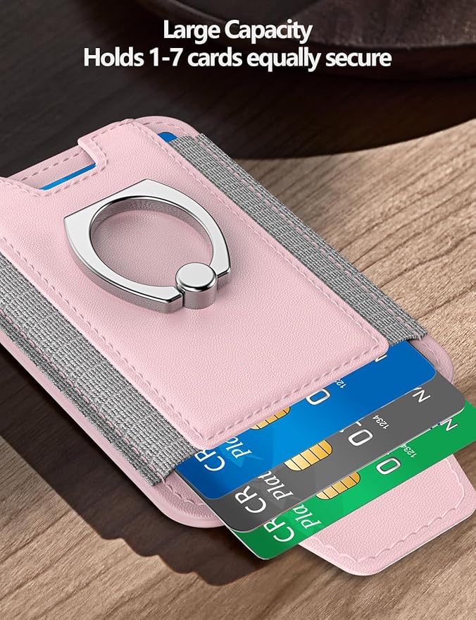 For Magsafe Wallet with Grip, 6-Card Holder, Stronger Magnetic Card Wallet Holder for iPhone 16/15, iPhone 14/13/12 Series, Leather Magnetic Phone Wallet with Privacy Flap, RFID Blocking, Pink