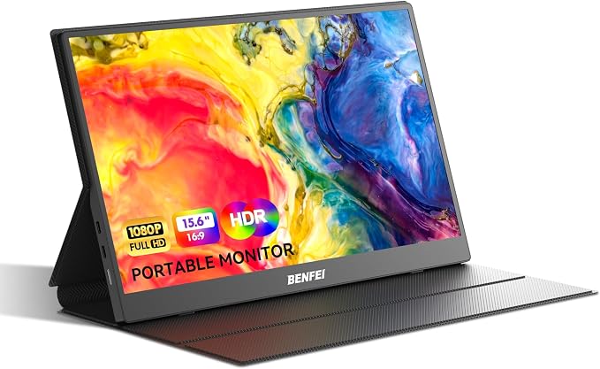 BENFEI Portable Monitor 15.6'', FHD 1080P HDMI USB-C Gaming Display, Ultra-Slim IPS HDR Screen w/Smart Cover & Speakers, Plug & Play External Monitor for Laptop PC Phones Tablet PS5/4 Xbox Switch