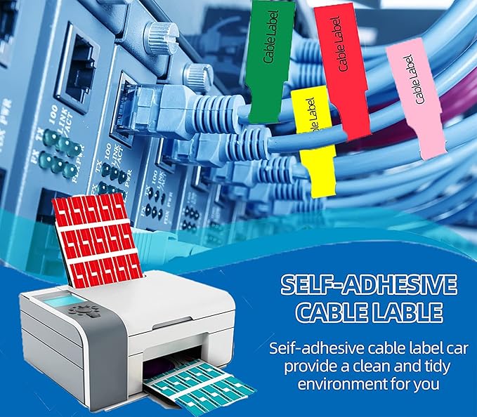 12 Sheet 360 Pcs Cable Labels Tags for Cable Management, YTPZCL Colorful Waterproof Cord Labels Tags for Electronics, Self Adhesive Tear Resistant Wire Labels for Laser Printer and Handwriting, A4
