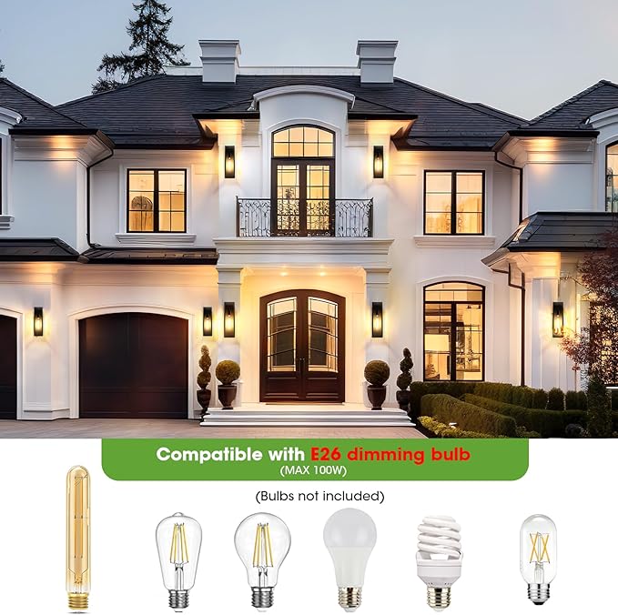 Large Motion Sensor Exterior Wall Lights Sconces 2Pack, 15.3" Waterproof Dusk to Dawn Black Exterior Lighting Fixtures Wall Mount, Modern Front Porch Sconce Coach Lights Outdoor for Garage House