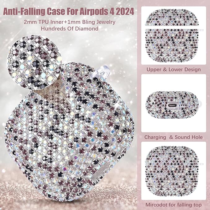 VISOOM Bling Jewelry Case for Airpods 4 Cases 2024 Cover Women, Sparkly Diamond Air Pods 4 Gen Case Glitter Rhinestone Airpod Cases 4th Generation iPods 4 Cas with Keychain for iPod Earbud Airpod 4th