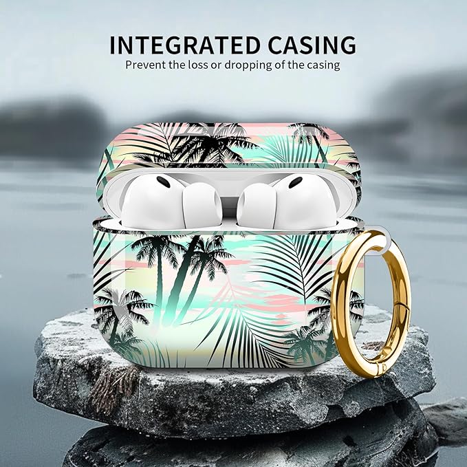 Compatible with AirPod Pro 3 (2025),Cute Case Cover for Women & Men, Full Protection Shockproof Hard Case with Keychain, Wireless Charging Case Accessories(Tropical Summer Palm)
