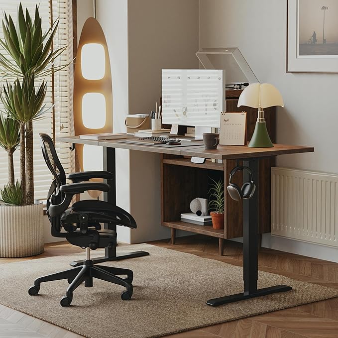 Agilestic Electric Standing Desk - Large 63 x 24 Inches, Height Adjustable Sit Stand Desk for Work & Home, Dark Walnut