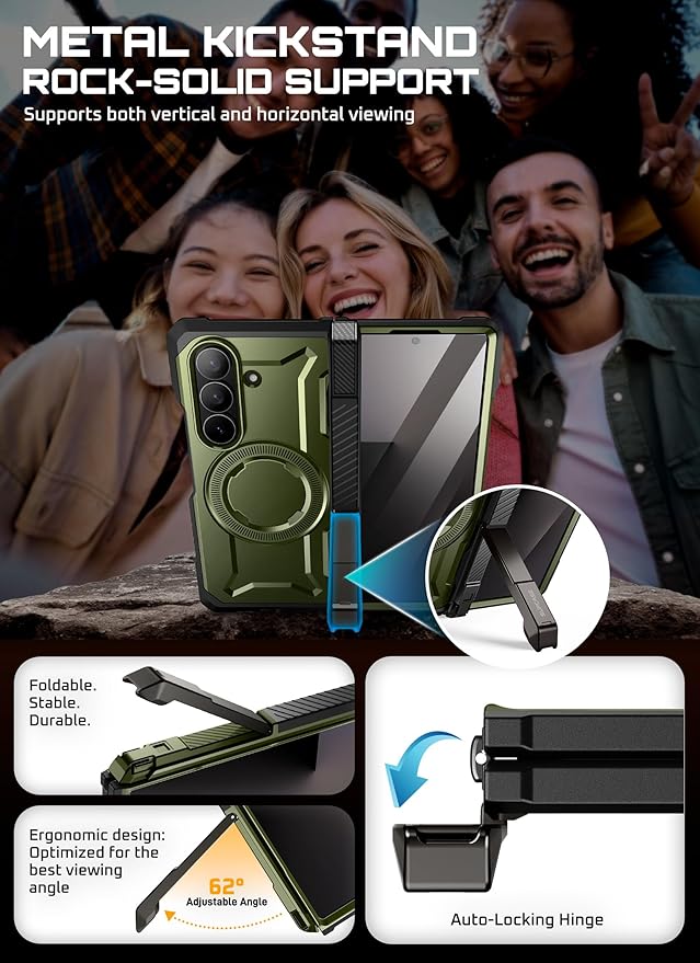 SUPCASE for Samsung Galaxy Z Fold 7 Case with Kickstand (UB Grip), [Built-in Tempered Glass Screen Protector] [Hinge Coverage] Military-Grade Protection Phone Case, Guldan