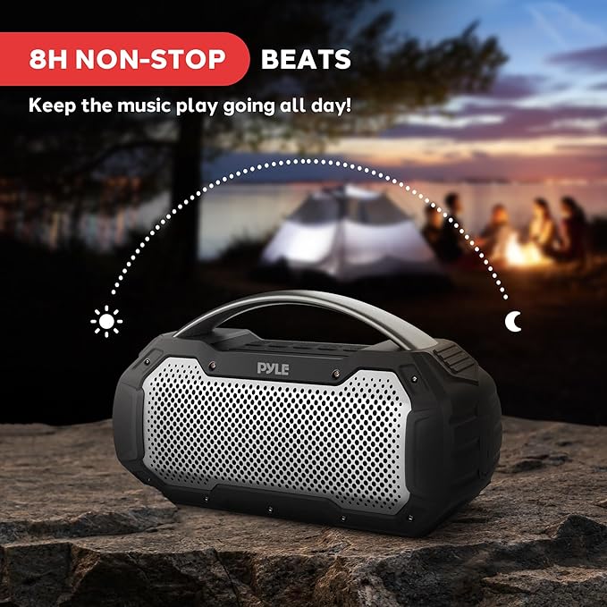 Pyle Portable Wireless Bluetooth Loud Streaming Speaker w/Deep Bass Hands-Free Microphone w/TWS Stereo Sound Function - IPX6 Waterproof Outdoor Speaker, 8H Playtime, AUX, BT Range 32+ ft - PCMPSB1BK