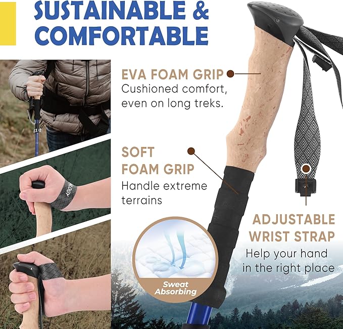 Trekology Trek-Z Collapsible Hiking & Trekking Poles - Balance Support for Seniors, Women, and Men, 2pc Per Set