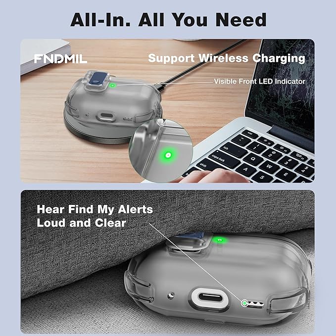 Clear Case for AirPods Pro 2 Case Cover with Lock Safety&Pop Up [Military Shockproof]Anti-Yellow Transparent Wireless Charging for AirPods Pro 2nd/1st Generation Case with Keychain,Clear Black