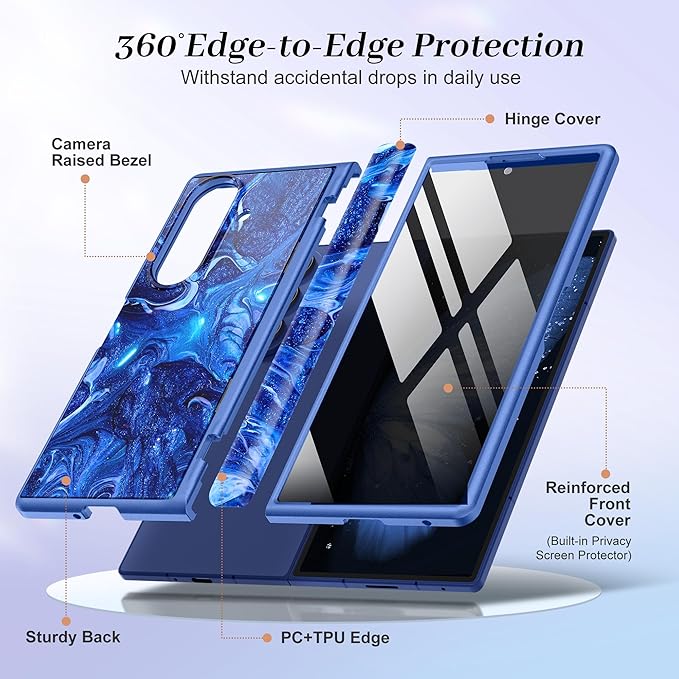 GVIEWIN for Z Fold 7 Case with Privacy Screen Protector [Compatible with Magsafe][Built-in Kickstand] Magnetic Full-Body Hinge Protection Slim Phone Case for Samsung Galaxy Z Fold 7, Star Abyss/Blue