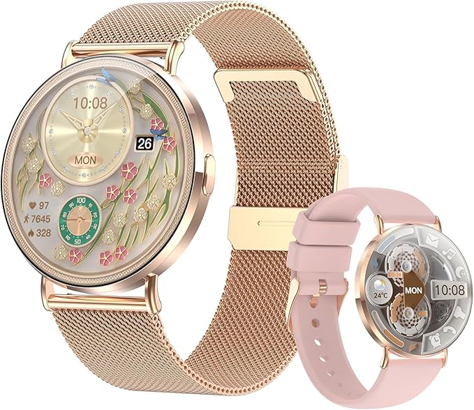 Ultra-Slim Women’s Smart Watch 41mm, All-Metal Body, 1.32" AMOLED Display, Bluetooth Calls, Health & Fitness Tracker with 150+ Sports Modes, for iPhone & Android (Gold)