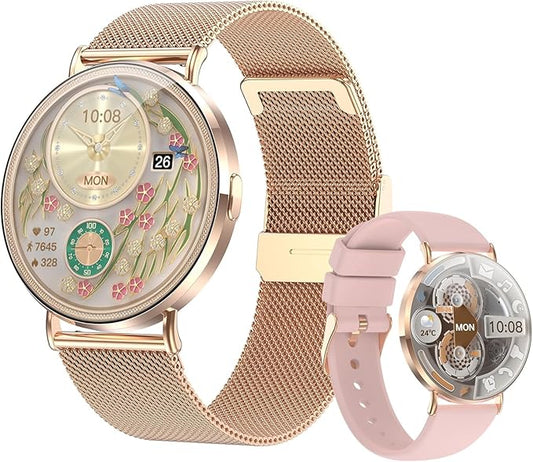 Ultra-Slim Women’s Smart Watch 41mm, All-Metal Body, 1.32" AMOLED Display, Bluetooth Calls, Health & Fitness Tracker with 150+ Sports Modes, for iPhone & Android (Gold)